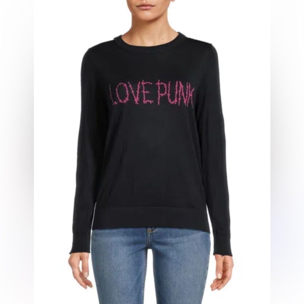 $368 Zadig & Voltaire Intarsia Love Punk Crewneck Sweater NWT NAVY